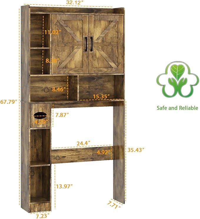 Vabches Over The Toilet Storage Cabinet, Farmhouse Storage Cabinet Over Toilet with 2 Barn Doors & Toilet Paper Holder Stand，Home Space-Saving Toilet Rack, for Bathroom, Restroom, Laundry. - ModernBath
