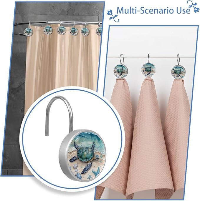 Beach Sea Turtle Shower Curtain Hooks Rings, Stainless Steel Rust Proof Shower Curtain Hooks, Decorative Shower Hooks for Bathroom Shower Rods Curtains, Set of 12 - ModernBath