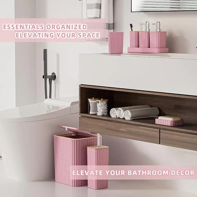 XLHOMO Bathroom Accessories Set - Elegant Pink Bathroom Set, 10PC Bathroom Accessory Set, Toilet Brush, Bathroom Trash Can - ModernBath