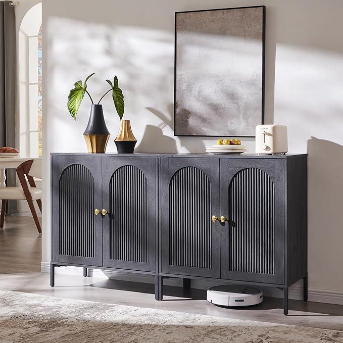 Bathroom Cabinet with Storage, 61.75" W Fluted Arched Free Standing Floor Cabinet w/Adjustable Shelves, Modern Sideboard Cabinet for Bathroom, Kitchen, Living Room, Entryway, Dark Grey - ModernBath