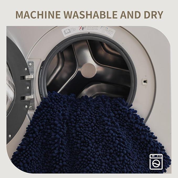 Ruggnovea Chenille Bathroom Rugs Non Slip Washable 44x24, Extra Thick Soft Absorbent Chenille Bath Mat, Non-Slip Barrier Backing, Quick Dry Machine Washable Bath Mats Tub, Shower,Floor/Sink,Navy Blue - ModernBath