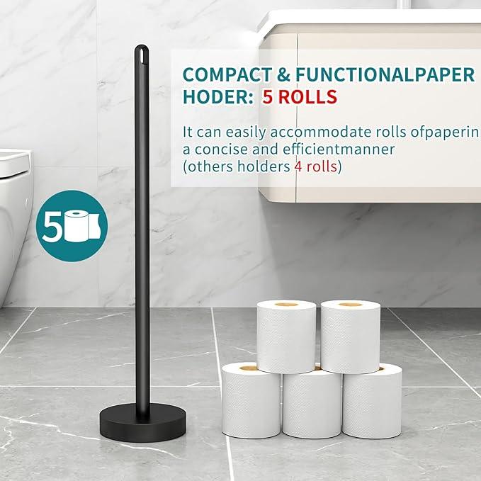 Toilet Paper Holder Stand, Free Standing Tissue Paper Roll Storage Holder with Reserve for Bathroom Countertop with Stainless Steel Heavy Weighted, 1Pack Matte Black - ModernBath