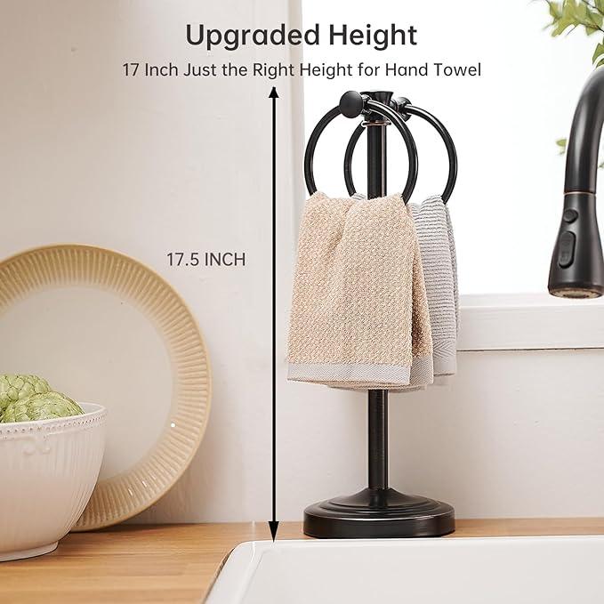 Hoimpro 17 Inch Oil Rubbed Bronze Stainless Steel Free Standing Towel Rack Bar, Double Stand Towel Ring Hand Towel Holder Hanger, Towel Hardware for Bathroom Vanity Kitchen Countertops - ModernBath