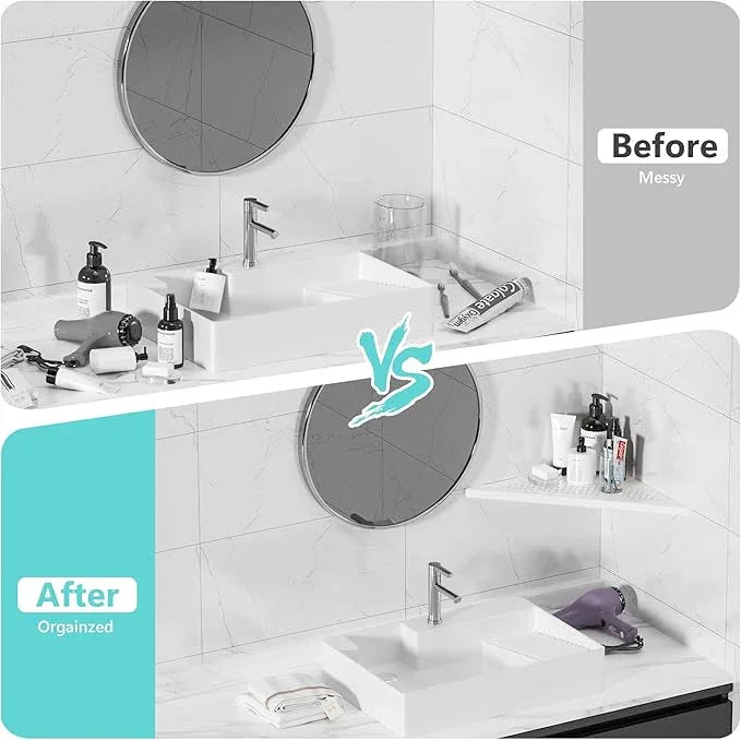 Bathroom Corner Shelf, Recessed 12" Shower Shelf Caddy, SUS304 Stainless Steel Shelf Wall Mount Triangular, No Drilling, Matte White - ModernBath