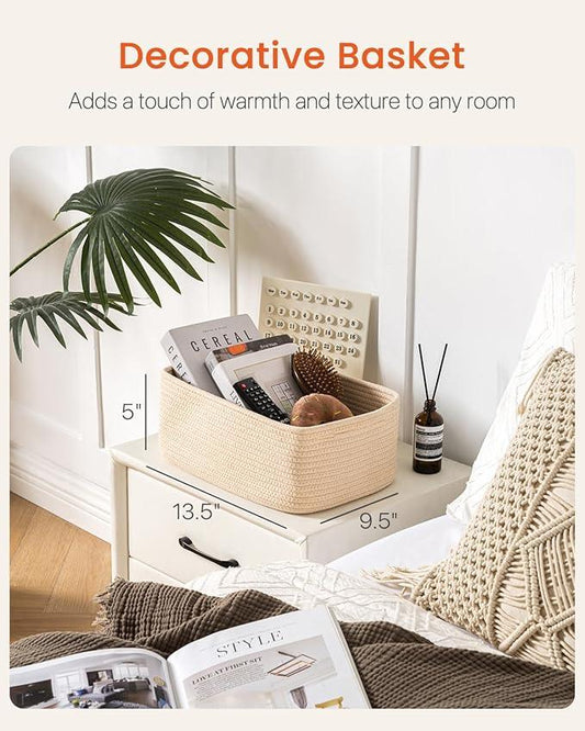 Small Woven Basket, 13.5 x 9.5 x 5 Inches, Storage Basket for Organizing, Cute Small Rope Shelf Closet Cube Storage Bins Baskets for Shelves, Dog Toy Gift Baskets Empty, 3 Packs, Beige - ModernBath