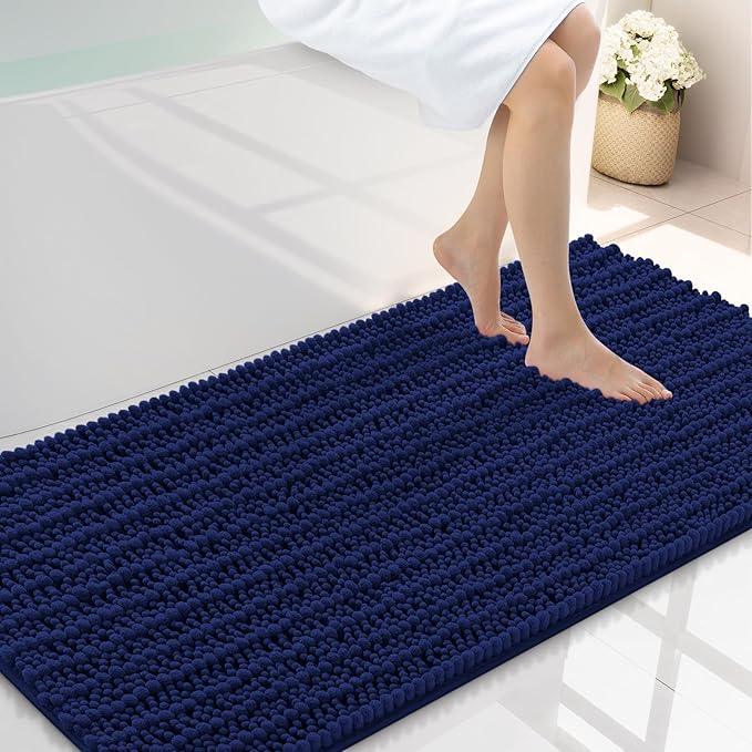 Smiry Bathroom Rugs Mat 44x24, Extra Soft Absorbent Chenille Bath Rugs, Non Slip Rubber Backing Machine Washable Quick Dry Bath Mats for Bathroom Floor, Tub, Shower, Home Decor Accessories, Navy Blue - ModernBath