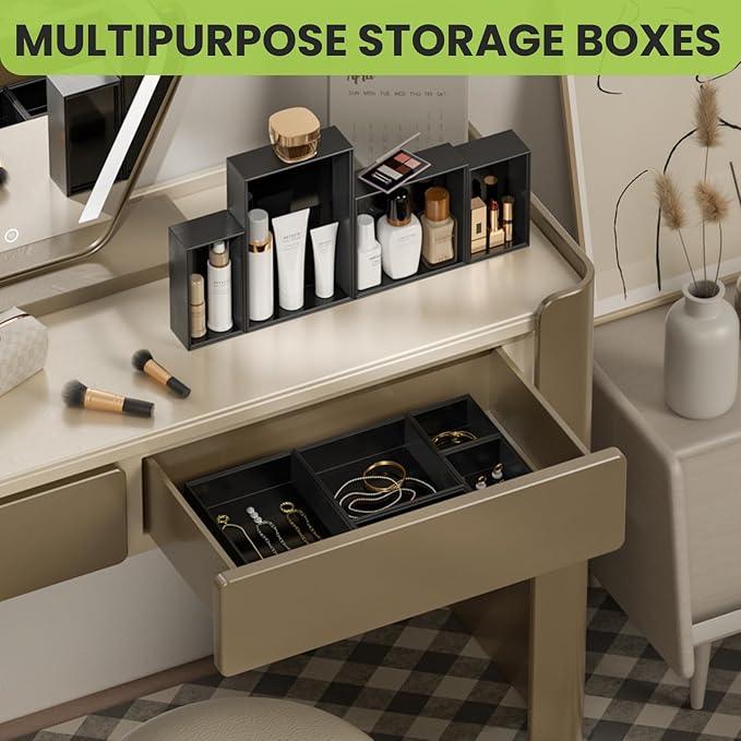 Bamboo Drawer Organizer Set, 5 PCS Multi-use Varied Sizes Junk Drawer Organizer Kitchen Storage Box for Office, Home, Bedroom, Bathroom, Black - ModernBath