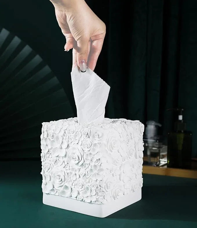 Hymmah Modern Square Tissue Box Cover Holder,Bathroom Accessories Decor Unique Design Tissue Box Cover for Bathroom Vanity Counter Tops Also Great for Bedrooms and Living Rooms - ModernBath