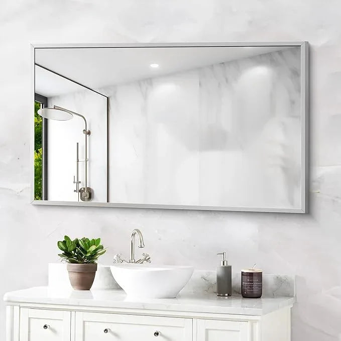 COFENY Silver Bathroom Mirror for Wall, 30x48 Inch Rectangle Mirrors with Metal Frame, Modern Vanity Wall Mirror Decor for Bathroom Living Room, Entryway Hangs Horizontal or Vertical - ModernBath