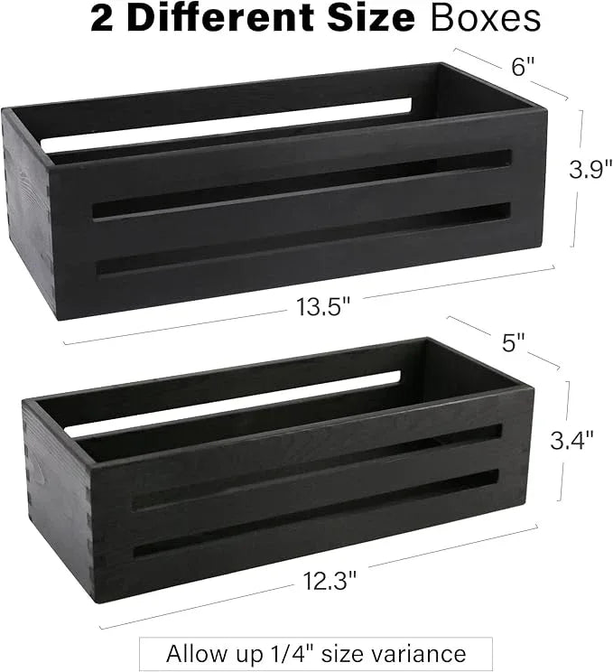 LotFancy Bathroom Decor Box, 2 Pack Wooden Toilet Paper Holder, Black Toilet Tank Basket, Back of Toilet Storage Basket, Farmhouse Toilet Tank Topper - ModernBath