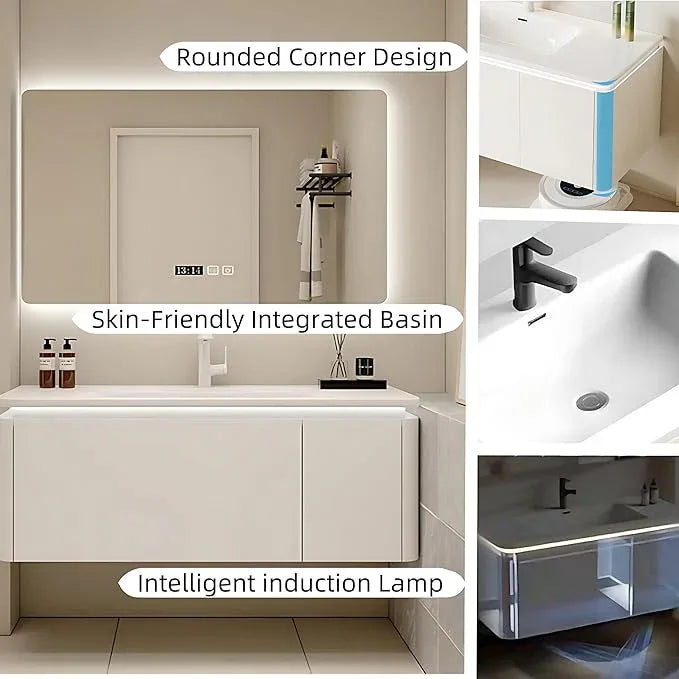 36in Luxury White Bathroom Cabinet - Oversized Drawer & Intelligent Defogging & High-Definition LED Lighting & Suspended Bathroom Cabinet | Bathroom Vanity with Sink - ModernBath
