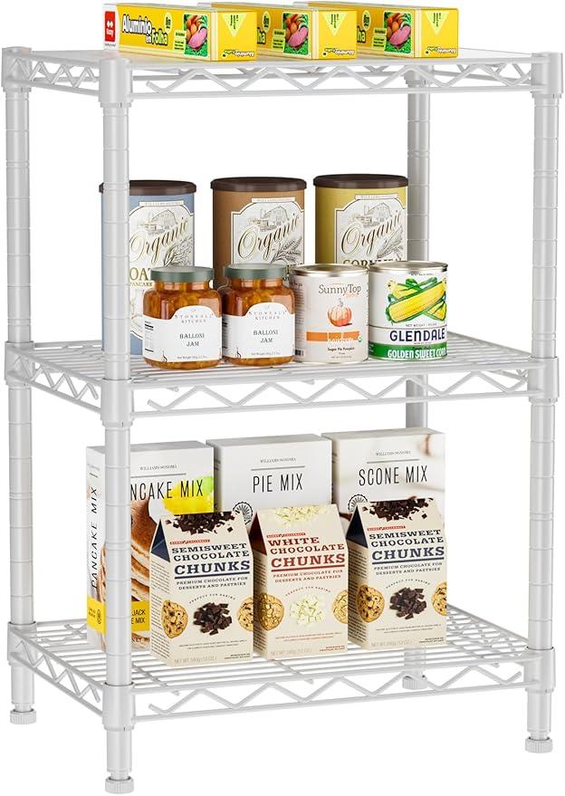 3 Tier Adjustable Storage Shelves Heavy Duty Metal Utility Shelf Wire Shelving Unit Organizer Rack for Home Kitchen Office Bathroom Pantry Room 12" D x 18" W x 30" H - ModernBath
