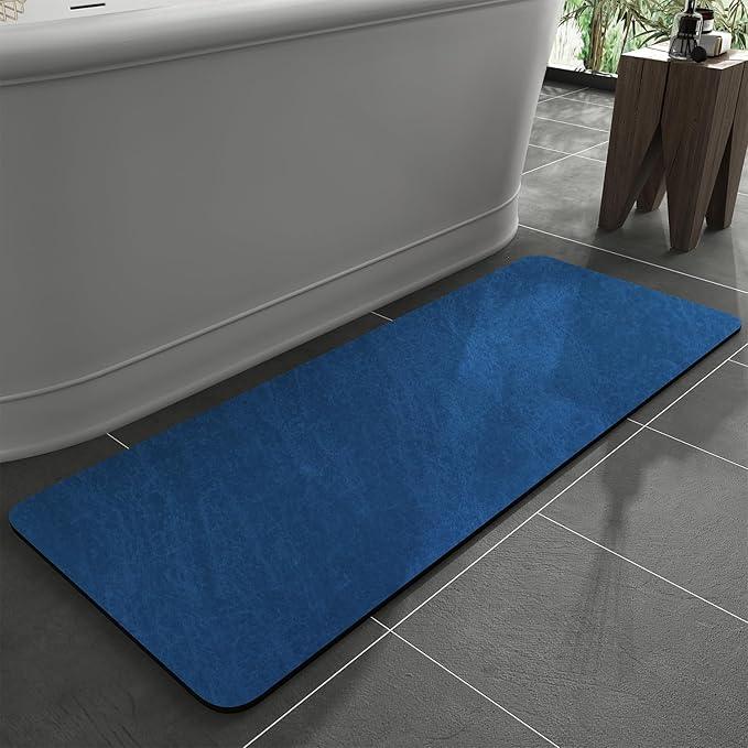 MontVoo -Bath Mat Rug-Rubber Backing Non Slip Quick Dry Absorbent Thin Bathroom Rugs Fit Under Door-Faux Suede Surface Bathroom Floor Mats-Shower Rug for in Front of Bathtub Shower Royal Blue 17"x59" - ModernBath