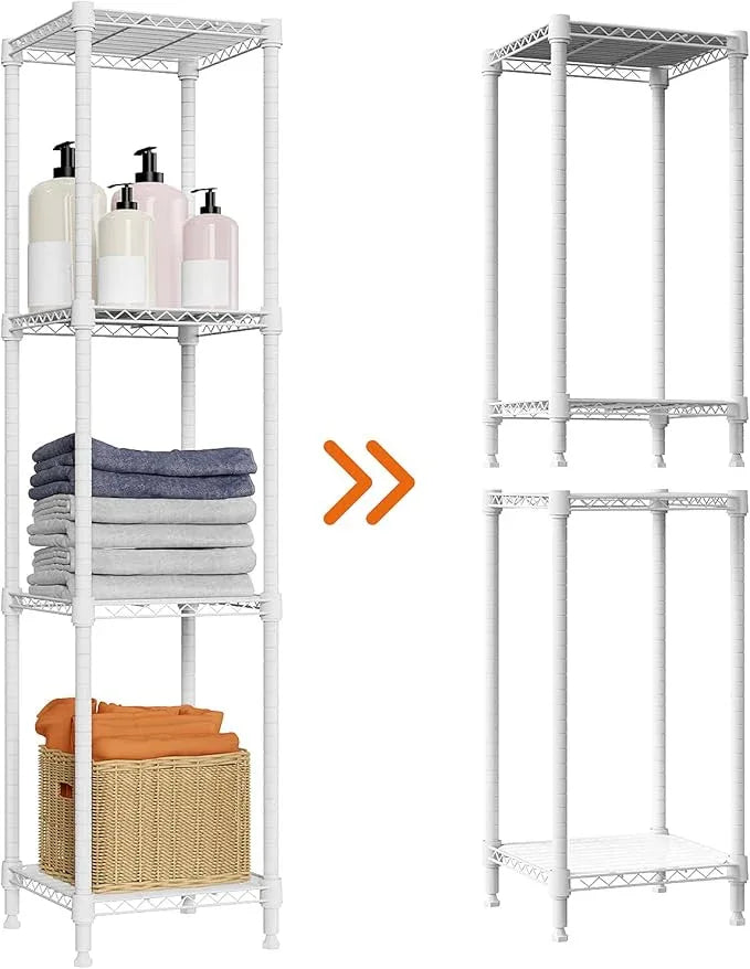 480 lbs Storage Shelves 4 Tier Shelving Units for Storage, Wire Shelving Unit for Closet, Adjustable Shelves for Bathroom Steel Organizer Wire Rack, White 11.8" D x 11.8" W x 47.3" H - ModernBath