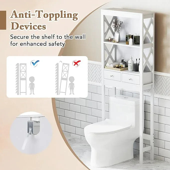 Giantex Over The Toilet Storage Cabinet with 2 Drawers, Over Toilet Bathroom Organizer with 2 Open Shelves, Freestanding Space Saver Above Toilet for Restroom, White - ModernBath