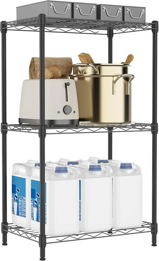 3 Tiers Shelf Metal Storage Shelves Wire Rack Closet Organizers with Wheel for Garage Kitchen Bathroom Laundry Black 11.8" D x 17.7" W x 28.8" H - ModernBath
