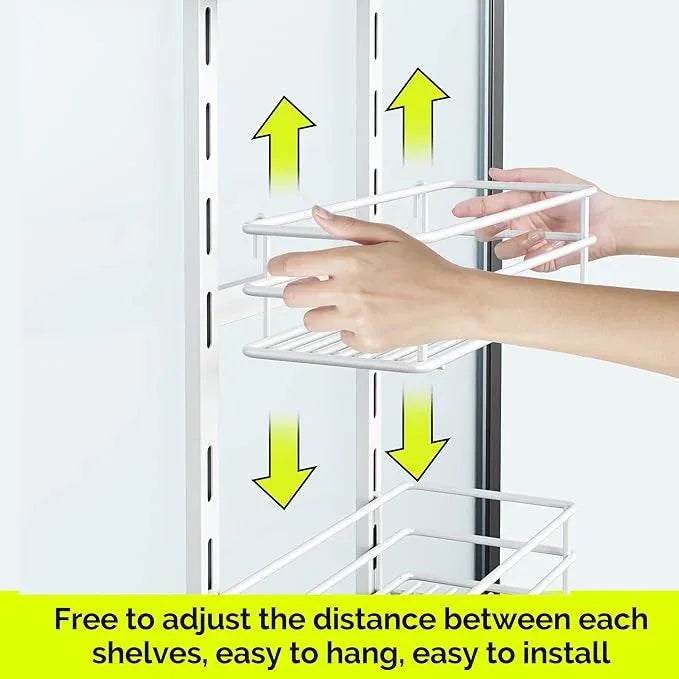 Orimade Over The Door Shower Caddy Adjustable 3 Tier White,Bathroom Hanging Organizer Shelf Rustproof with 4 Hooks,Shower Basket with Soap Holder and Suction Cup - ModernBath