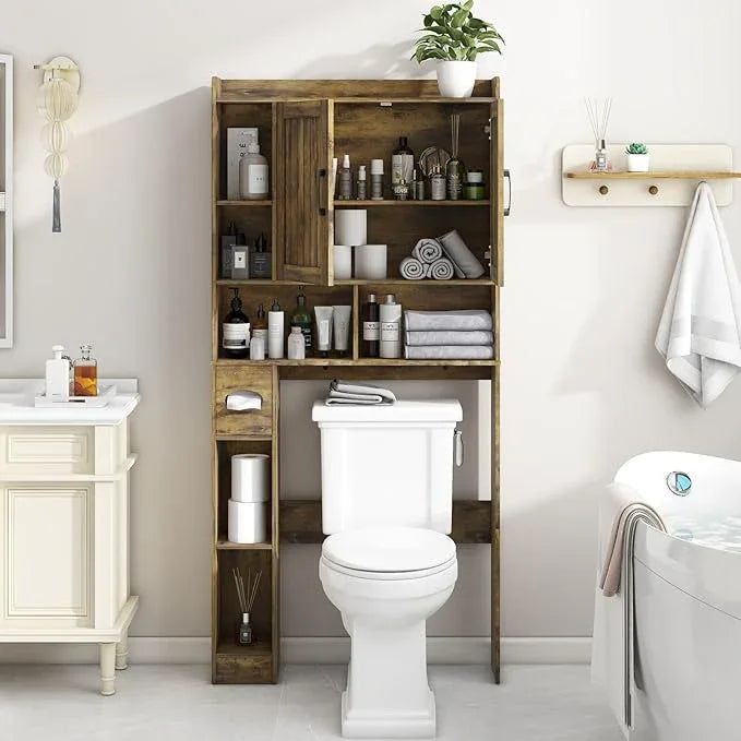Vabches Over The Toilet Storage Cabinet, Farmhouse Storage Cabinet Over Toilet with Barn Door，Home Space-Saving Toilet Rack for Bathroom, Restroom and Laundry - ModernBath
