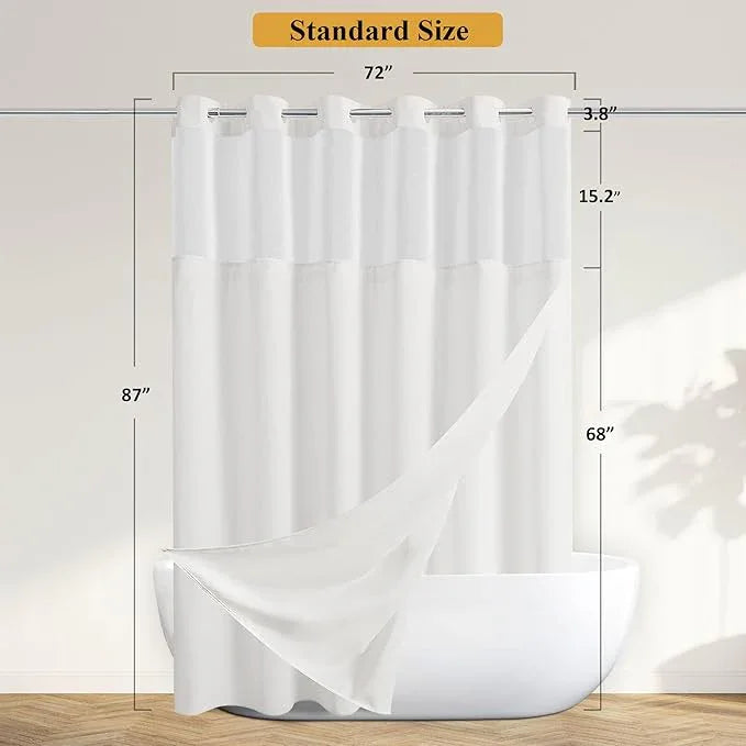 Jowels No Hooks Needed Linen Shower Curtain and Liner Set,White Hotel Luxury Decor Shower Curtains for Bathroom with See Through Top Window,Water Resistant Fabric,72Wx87L,White - ModernBath