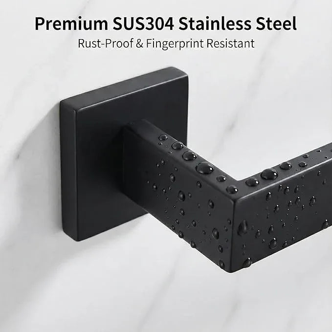 5 Piece Bathroom Hardware Set Matte Black, SUS304 Stainless Steel Towel Bar Set, Modern Square Accessories with 16 Inch Rack Toilet Paper Holder Robe Hooks (Matte Black) - ModernBath