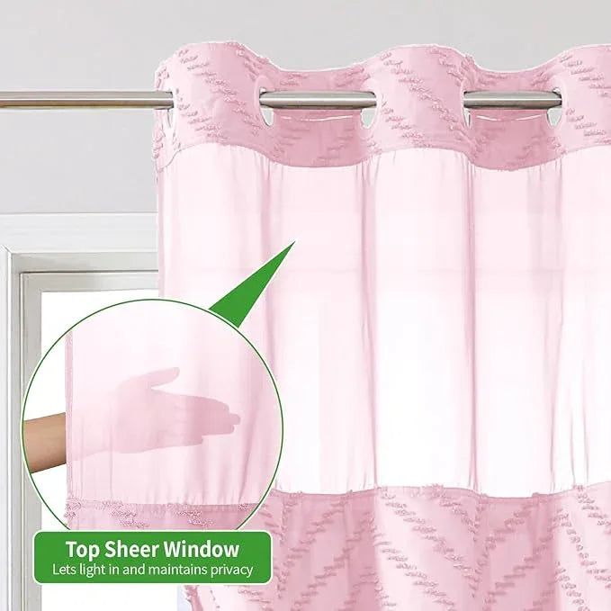 eachope Stall No Hook Boho Farmhouse Shower Curtain with Snap-in Fabric Liner set-54Wx80H(78H),Pink Tufted Chevron Striped Hotel Grade Cloth Shower Curtains for Bathroom,Water Repellent - ModernBath