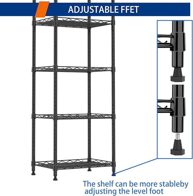 REGILLER 6 Wire Shelving Steel Storage Rack Adjustable Unit Shelves for Laundry Bathroom Kitchen Pantry Closet(Black,11.7" D x 16.8" W x 63" H) - ModernBath