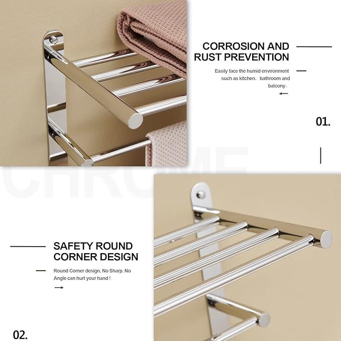 KOKOSIRI Storage Organizer Shelf Wall Mounted Double Towel bar with Shelf Bathroom Towel Rack Double Towel Rack, Polished Chrome, B5003CH - ModernBath