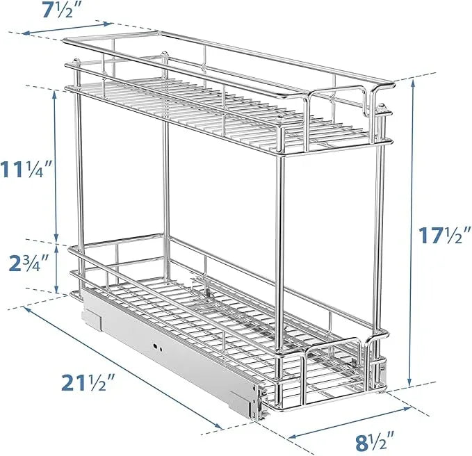 ROOMTEC Pull Out Spice Rack for Narrow Cabinet (8½" W X 21" D),2 Tier Slide Out Cabinet Organizer and Pull Out Shelves Under Cabinet Storage for Kitchen, Chrome - ModernBath