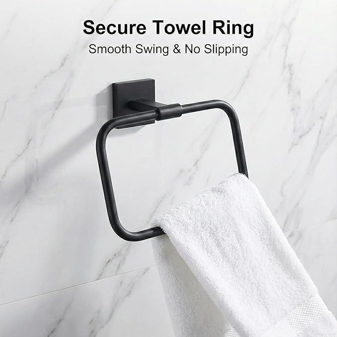 16" Matte Black Bathroom Hardware Accessories Set 5-Piece for RV Camper, SUS304 Stainless Steel Rustproof Towel Bar Kit, Durable Powder Coated Finish with 2 Robe Hooks (Matte Black) - ModernBath