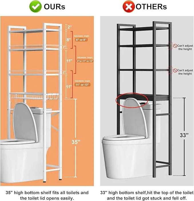 Over-The-Toilet Storage Rack, 4-Tier Bathroom Organizer Shelf Over Toilet with Adjustable Shelf and Basket, Freestanding Space Saver Bathroom Shelves Above Toilet for Room (Pure White) - ModernBath