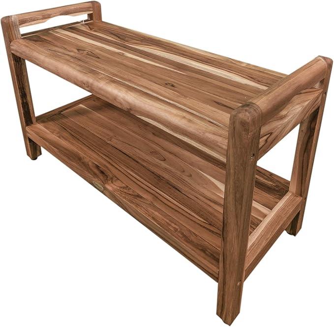 EcoDecors Eleganto 34 Inch Natural Color Waterproof Teak Wood Shower Bench Stool Seat Chair For Inside Shower Provides Safety, Storage, and Organization For Bathroom Accessories - ModernBath