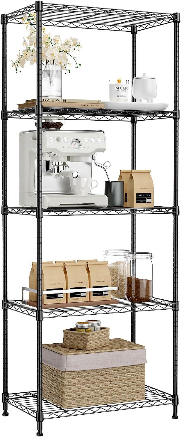 IZEUK 5-Tier Black Metal Storage Shelves, Adjustable Wire Shelving Unit for Kitchen, Bathroom, Pantry, Office, Garage, Organizer Wire Rack, 1250 lbs, 13.7" D x 23.6" W x 63" H - ModernBath