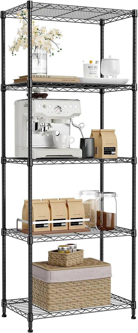 IZEUK 5-Tier Black Metal Storage Shelves, Adjustable Wire Shelving Unit for Kitchen, Bathroom, Pantry, Office, Garage, Organizer Wire Rack, 1250 lbs, 13.7" D x 23.6" W x 63" H - ModernBath