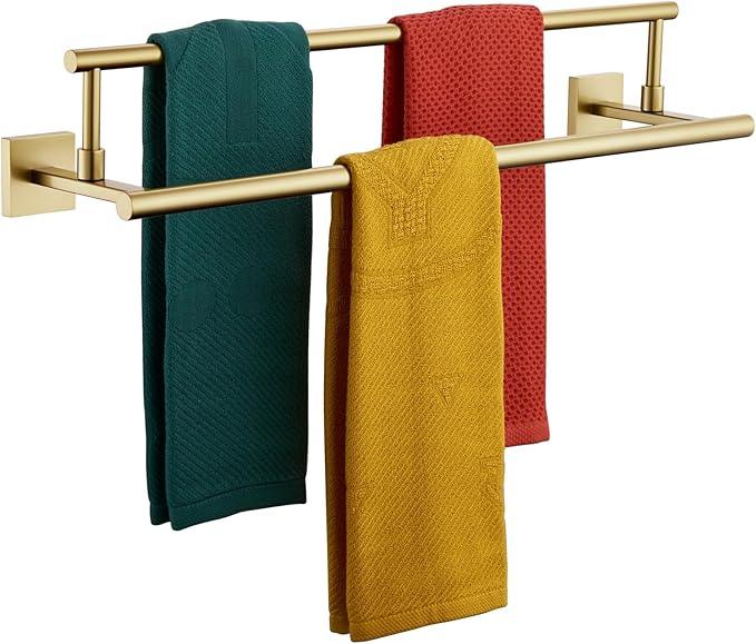 KOKOSIRI 24-Inch Towel Bars Double Bath Towel Rails Bathroom Holder Racks for Cabinet Kitchen Brushed Gold Stainless Steel B5009BG-L24 - ModernBath