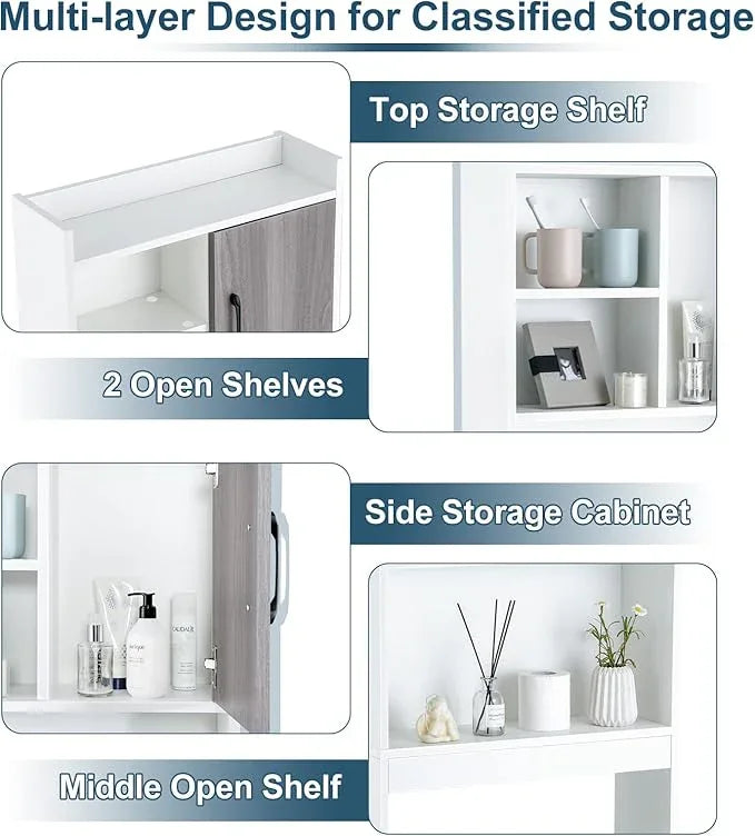 Giantex Over The Toilet Storage Cabinet, 4-Tier Freestanding Space Saver Above Toilet with Open Shelves & Door, Over Toilet Bathroom Organizer for Restroom, Laundry Room, White - ModernBath