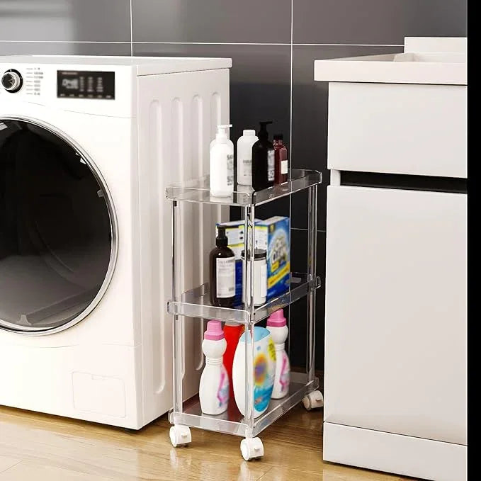 Aquiver Acrylic Slim Storage Cart - 3 Tier Utility Rolling Cart - for Kitchen, Bathroom, Living Room, Laundry, Narrow Places - 15.6'' L x 8.7'' W x 23.6'' H - ModernBath