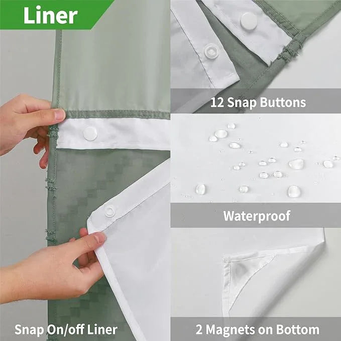 eachope Long No Hook Tufted Chevron Striped Shower Curtain with Snap-in Fabric Liner set-71Wx80H(78H),Sage Green Hotel Grade Boho Style Shower Curtain with See Through Top Window,Water Repellent - ModernBath