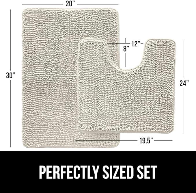 GORILLA GRIP Bathroom Rug Sets, Soft Chenille 2 Piece Area Rugs Set, Toilet Base Mat and 30x20 Carpet, Absorbent Microfiber Washable Mats Dry Quickly, Home Décor and Bath Room Accessories, Ivory - ModernBath