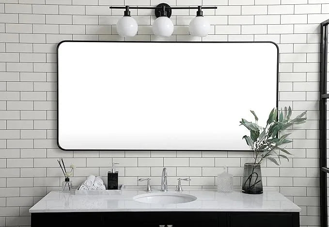 ARS Concepts Aura, Soft Corner Metal Rectangular Mirror 30X60 Inch in, Modern, Black - ModernBath