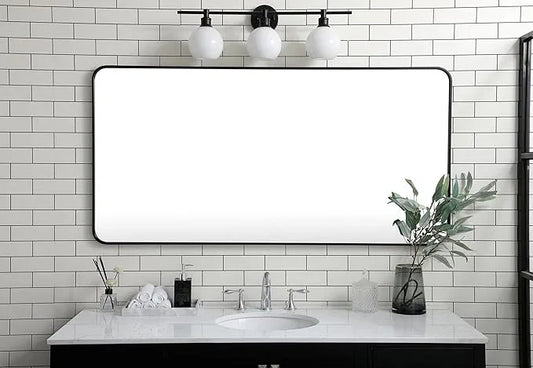 ARS Concepts Aura, Soft Corner Metal Rectangular Mirror 30X60 Inch in, Modern, Black - ModernBath