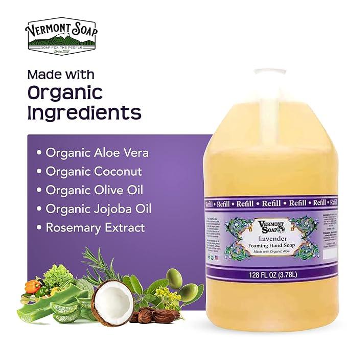 VERMONT SOAP Organics Foaming Hand Soap, Liquid Soap with Pre-diluted Formula - Ready to Use Hand Soap Lavender With Convenient and Economical Gallon Refill - ModernBath