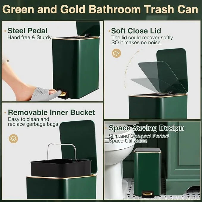 XLHOMO Bathroom Sets with Shower Curtain and Rugs Bathroom Accessories Set Hunter Green Bathroom Set,Soap Dispenser & Toilet Brush Holder Set with Stainless Steel Trash Can - ModernBath