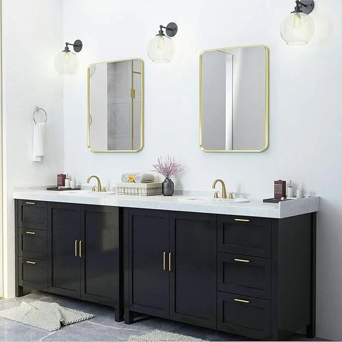 Minuover Gold Framed Bathroom Mirror, Brushed Gold Bathroom Vanity Wall Mirror, Rounded Rectangle Gold Frame Mirror, Tempered Glass, Anti-Rust, Hangs Horizontally or Vertically (22" x 30", Gold) - ModernBath