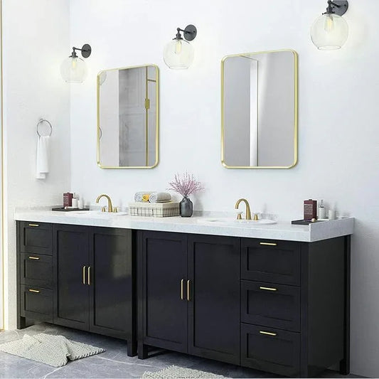 Minuover Gold Framed Bathroom Mirror, Brushed Gold Bathroom Vanity Wall Mirror, Rounded Rectangle Gold Frame Mirror, Tempered Glass, Anti-Rust, Hangs Horizontally or Vertically (22" x 30", Gold) - ModernBath
