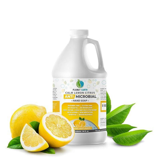 Plainly Earth Antimicrobial Liquid Hand Soap (64 Oz) - Antibacterial Soap Refill - Hand Soap Refill Bottle - Cruelty Free Moisturizing Soap, Calm Lemon Citrus - ModernBath