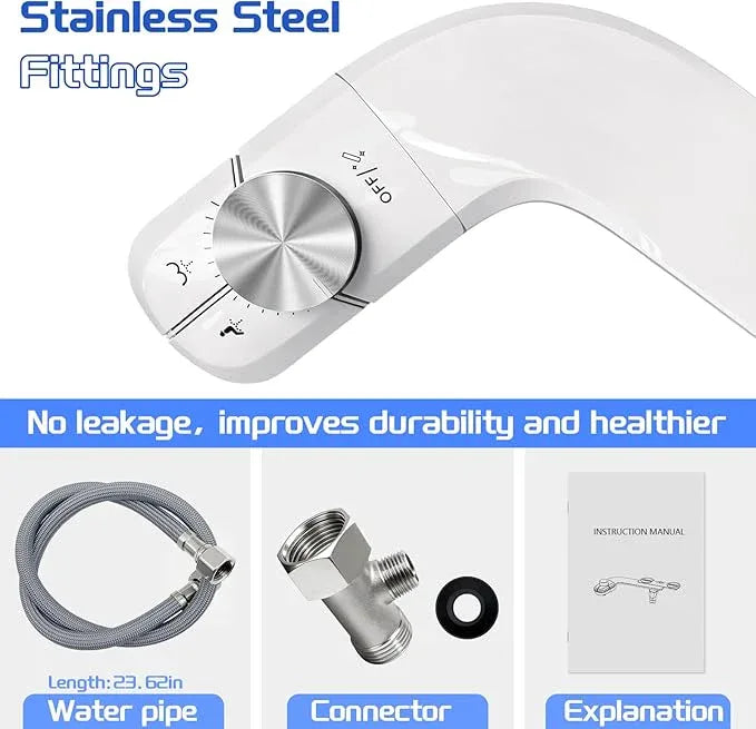 Bidet Attachment for Toilet Non-Electric Ultra-Thin Design,Self-Cleaning Dual Nozzles With Adjustable Angle,Rear & Feminine Hygiene Wash,Adjustable Water Pressure,Cold Water Only, White(0.23 in) - ModernBath