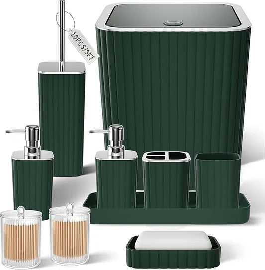 XLHOMO Bathroom Accessories Set - Gorgeous Green Bathroom Set, 10PC Green Bathroom Accessory Set, Bathroom Sets with Toilet Brush, Bathroom Trash Can - ModernBath