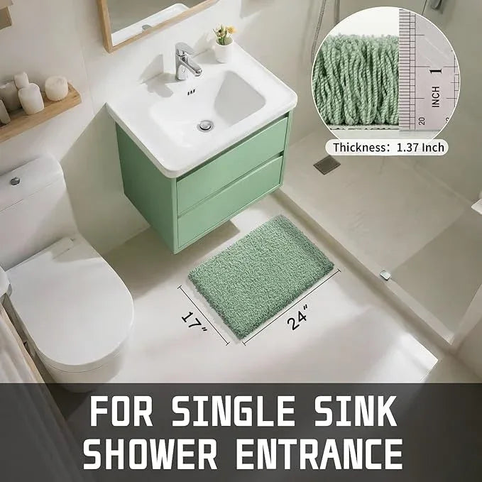Yimobra Pure Light Green Bathroom Rugs Non Slip Washable, Ultra Soft and Water Absorbent Bath Mats, Plush Fluffy Shower Mat Outside, Microfiber Thick Matts for Bathroom Floor/Sink, 24x17 - ModernBath