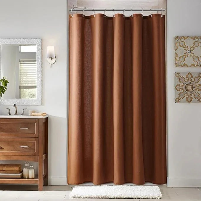 Naturoom Rustic Brown 54 Inch Shower Curtain - Stall Narrow Half Linen Ultra Thick Fabric Shower Curtain Set with Hooks, Boho Farmhouse Rustic RV Camper Bath Curtains for Bathroom, 54x78 - ModernBath