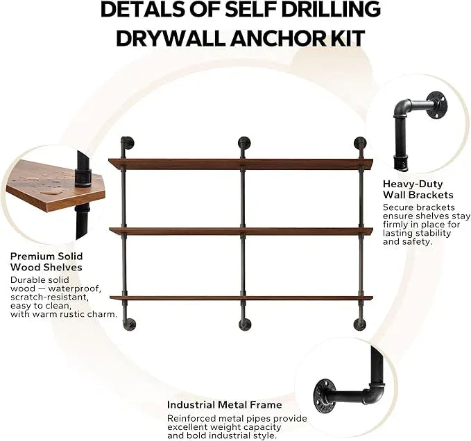 3-Tier Industrial Pipe Floating Shelf – Rustic 48 inch Wood Wall-Mounted Storage Shelf for Kitchen Office,Bathroom & Home Decor -Walnut - ModernBath